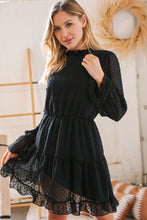 Load image into Gallery viewer, Black Swiss Dot Ruffle Hem Chiffon Dress
