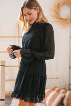 Load image into Gallery viewer, Black Swiss Dot Ruffle Hem Chiffon Dress
