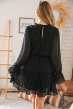 Load image into Gallery viewer, Black Swiss Dot Ruffle Hem Chiffon Dress
