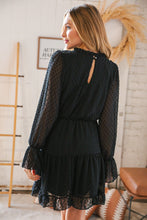 Load image into Gallery viewer, Black Swiss Dot Ruffle Hem Chiffon Dress
