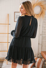 Load image into Gallery viewer, Black Swiss Dot Ruffle Hem Chiffon Dress
