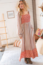 Load image into Gallery viewer, Ethnic Floral Smoked Bodice Maxi Dress
