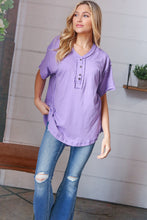 Load image into Gallery viewer, Lilac Cotton Button Down Placard Out Seam Top
