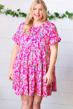 Load image into Gallery viewer, Fuchsia Floral Tiered Flutter Sleeve Pocketed Dress
