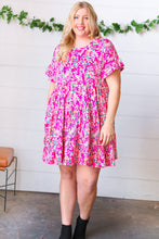 Load image into Gallery viewer, Fuchsia Floral Tiered Flutter Sleeve Pocketed Dress
