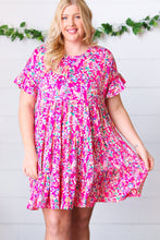 Load image into Gallery viewer, Fuchsia Floral Tiered Flutter Sleeve Pocketed Dress
