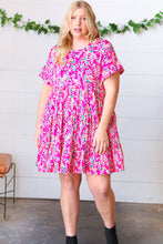 Load image into Gallery viewer, Fuchsia Floral Tiered Flutter Sleeve Pocketed Dress
