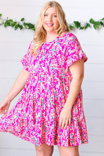 Load image into Gallery viewer, Fuchsia Floral Tiered Flutter Sleeve Pocketed Dress
