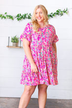 Load image into Gallery viewer, Fuchsia Floral Tiered Flutter Sleeve Pocketed Dress
