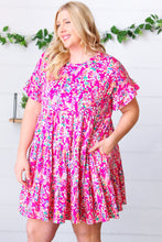 Load image into Gallery viewer, Fuchsia Floral Tiered Flutter Sleeve Pocketed Dress
