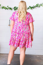 Load image into Gallery viewer, Fuchsia Floral Tiered Flutter Sleeve Pocketed Dress
