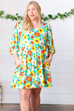 Load image into Gallery viewer, Flat Floral Square Neck Bubble Sleeve Midi Dress
