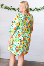 Load image into Gallery viewer, Flat Floral Square Neck Bubble Sleeve Midi Dress
