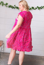 Load image into Gallery viewer, Fuchsia Paisley Tiered Ruffle Dress
