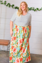 Load image into Gallery viewer, Mint Floral Stripe Fit &amp; Flare Pocketed Maxi Dress
