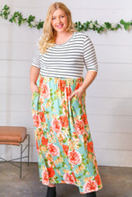 Load image into Gallery viewer, Mint Floral Stripe Fit &amp; Flare Pocketed Maxi Dress
