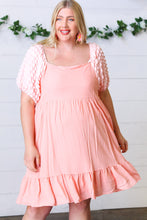 Load image into Gallery viewer, Peach Textured Bubble Sleeve Lined Dress
