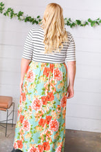 Load image into Gallery viewer, Mint Floral Stripe Fit &amp; Flare Pocketed Maxi Dress
