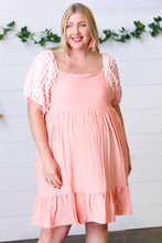 Load image into Gallery viewer, Peach Textured Bubble Sleeve Lined Dress
