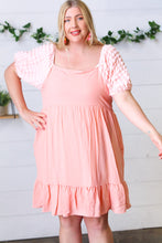 Load image into Gallery viewer, Peach Textured Bubble Sleeve Lined Dress
