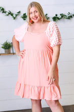 Load image into Gallery viewer, Peach Textured Bubble Sleeve Lined Dress
