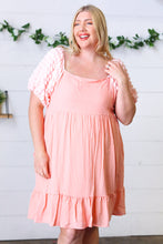 Load image into Gallery viewer, Peach Textured Bubble Sleeve Lined Dress
