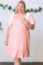 Load image into Gallery viewer, Peach Textured Bubble Sleeve Lined Dress
