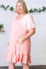 Load image into Gallery viewer, Peach Textured Bubble Sleeve Lined Dress
