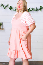 Load image into Gallery viewer, Peach Textured Bubble Sleeve Lined Dress
