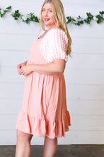 Load image into Gallery viewer, Peach Textured Bubble Sleeve Lined Dress
