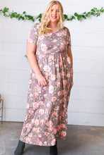 Load image into Gallery viewer, Grey Floral Print Pocketed Maxi Dress
