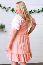 Load image into Gallery viewer, Peach Textured Bubble Sleeve Lined Dress
