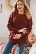 Load image into Gallery viewer, Dark Rust Waffle Knit Hi-Low Sweater
