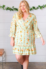 Load image into Gallery viewer, Mint Floral Stripe Surplice Neck Ruffle Dress
