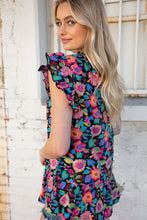 Load image into Gallery viewer, Multicolor Floral Print Ruffle Back Keyhole Top

