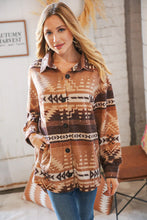 Load image into Gallery viewer, Taupe &amp; Brown Brushed Aztec Oversize Pocketed Shacket
