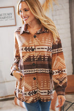 Load image into Gallery viewer, Taupe &amp; Brown Brushed Aztec Oversize Pocketed Shacket
