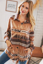 Load image into Gallery viewer, Taupe &amp; Brown Brushed Aztec Oversize Pocketed Shacket
