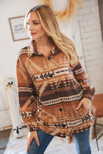 Load image into Gallery viewer, Taupe &amp; Brown Brushed Aztec Oversize Pocketed Shacket
