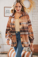 Load image into Gallery viewer, Taupe &amp; Brown Brushed Aztec Oversize Pocketed Shacket
