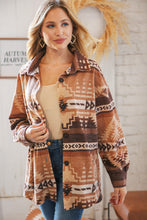 Load image into Gallery viewer, Taupe &amp; Brown Brushed Aztec Oversize Pocketed Shacket
