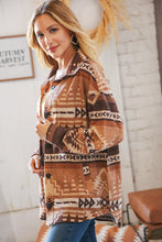Load image into Gallery viewer, Taupe &amp; Brown Brushed Aztec Oversize Pocketed Shacket
