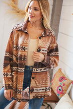 Load image into Gallery viewer, Taupe &amp; Brown Brushed Aztec Oversize Pocketed Shacket

