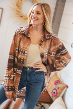 Load image into Gallery viewer, Taupe &amp; Brown Brushed Aztec Oversize Pocketed Shacket
