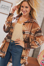 Load image into Gallery viewer, Taupe &amp; Brown Brushed Aztec Oversize Pocketed Shacket
