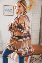 Load image into Gallery viewer, Taupe &amp; Brown Brushed Aztec Oversize Pocketed Shacket
