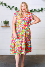 Load image into Gallery viewer, Multicolor Floral Boho Elastic Waist Ruffle Midi Dress
