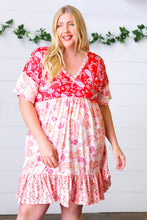 Load image into Gallery viewer, Red &amp; Blush Floral Paisley Ruffle Hem Pocketed Dress
