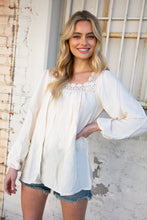 Load image into Gallery viewer, Cream Crochet Lace Neck Crepe Woven Blouse
