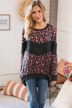 Load image into Gallery viewer, Berry Waffle Knit Chevron Leopard Print Pullover
